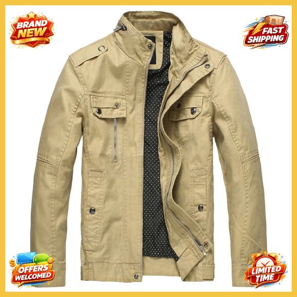 Men's Cotton Lightweight Jacket Casual Field Coat Windbreaker Military Style